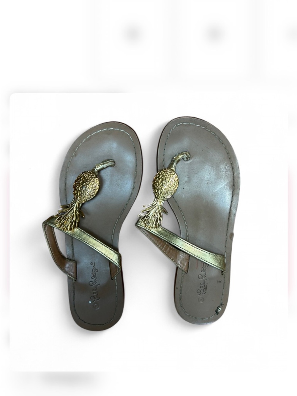 Lilly Pulitzer Metallic Gold Pineapple Tassel Thong Sandals